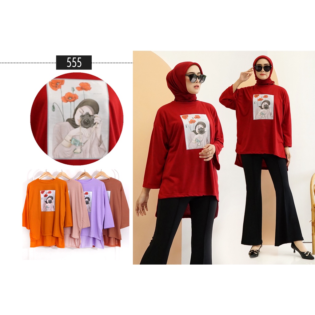 GR ATASAN OVERSIZE KAOS JUMBO KOREAN TOP PRNGUIN WANITA FOTOGRAFER SR555