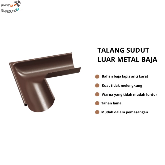 Talang Sudut Luar Talang Air Metal Baja Anti Karat Setengah Lingkaran