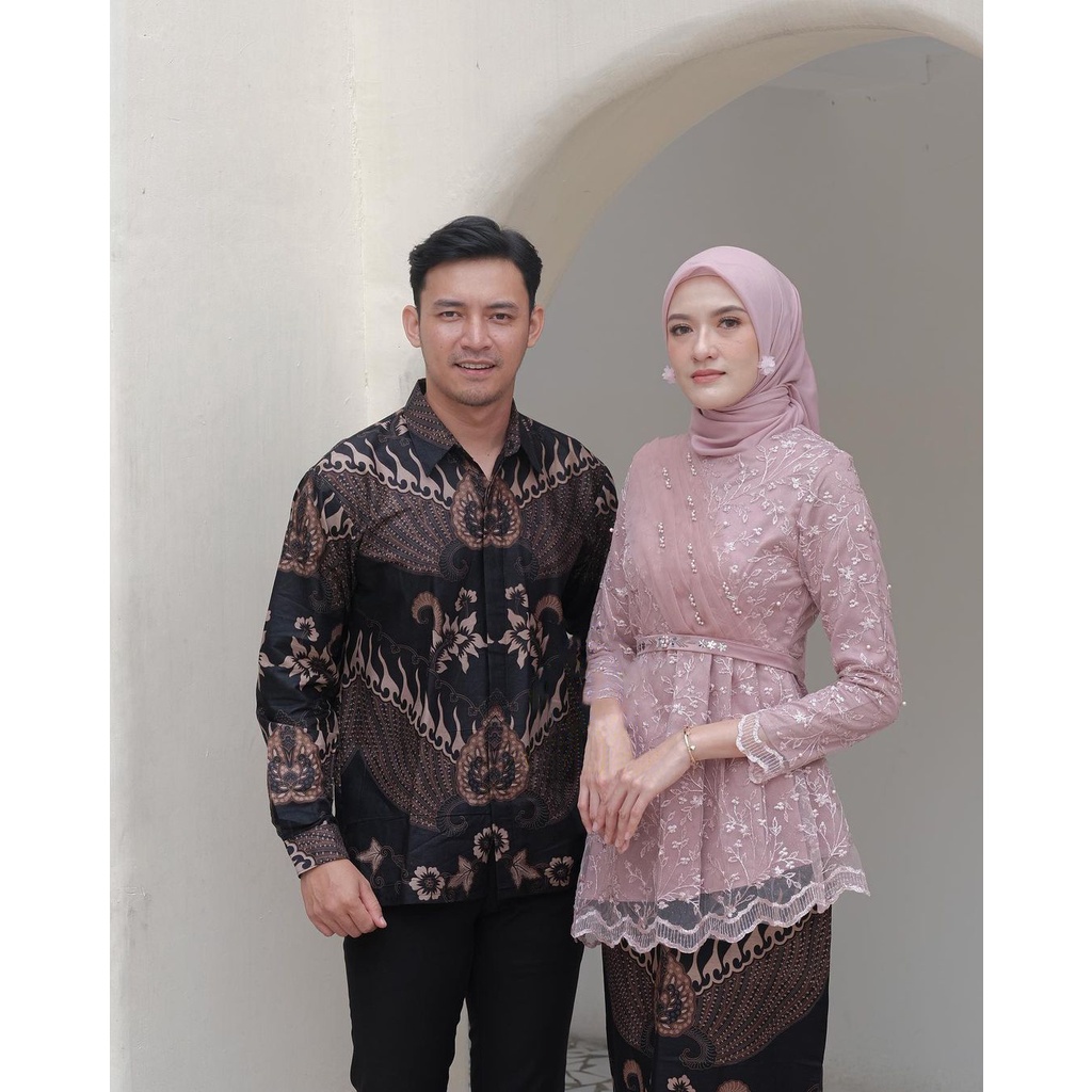 BATIK COUPLE KEBAYA FELINA BRUKAT SET PAKAIAN COUPLE KONDANGAN WANITA KEKINIAN / BAJU COUPLE KEBAYA MODERN