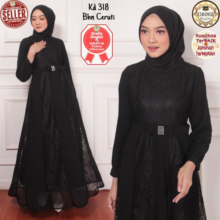 CHIANOZ Gamis Hitam Ceruti Motte Abaya Mewah Pesta Premium Lebaran 318 - M(A2L2) Dres abaya kondanga