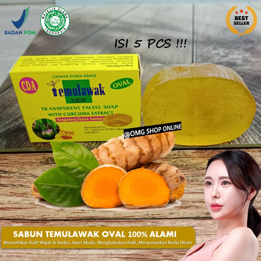 5 Pcs TERMURAH !!! Sabun Temulawak CDA Original Asli BPOM Oval / Sabun Pemutih Badan Sabun Cuci Muka Pria Wanita / Sabun Muka Glowing dan Putih Sabun Mandi Batangan Bukan Sabun Cair Sabun Temulawak The Face Widya Brightening Soap Sabun Viral Pemutih Kulit