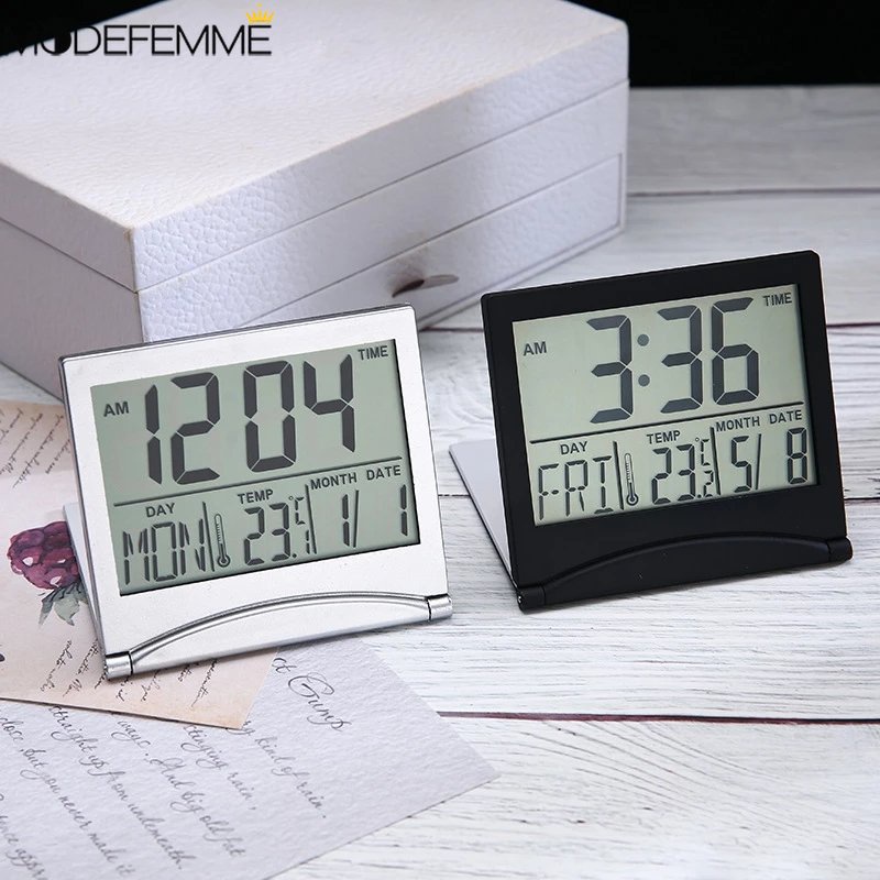 Jam Alarm Digital Mini Multifungsi Dengan LCD Model Lipat Untuk Travel