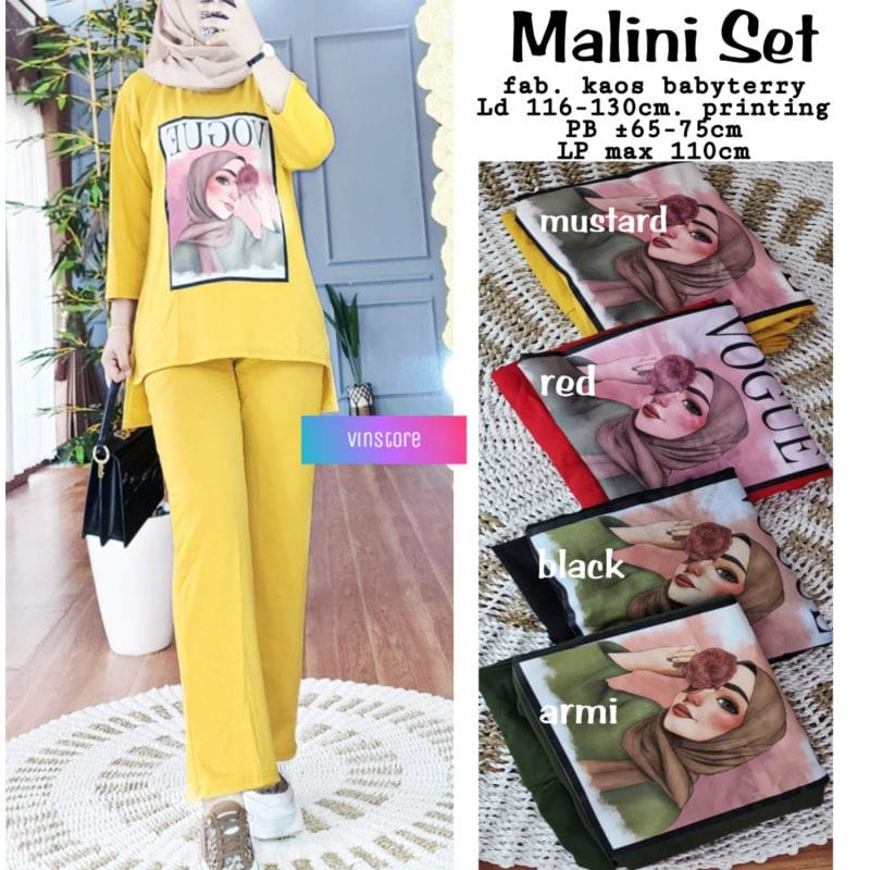 MALINI SET BAHAN CRINKLE AIRFLOW APLIKASI SABLON UKURAN M L XL XXL DAPAT CELANA DAN BAJU SETELAN WANITA KEKINIAN FASHION MUSLIM TERBARU ONE SET WANITA CASUAL PREMIUM BAJU SET HITAM LENGAN PANJANG