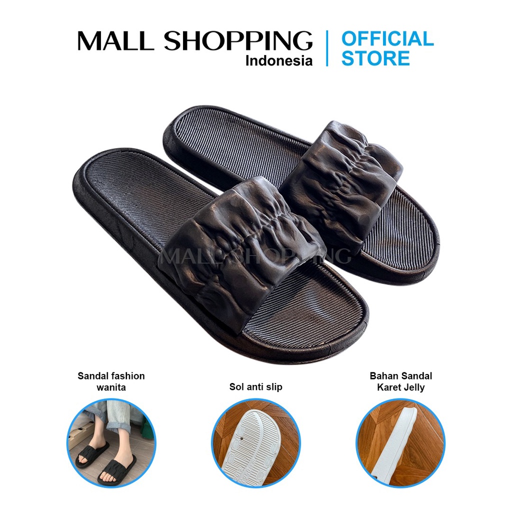 Sandal Slop Wanita Motif Kerut Sandal Wanita Polos MALLSHOPPING