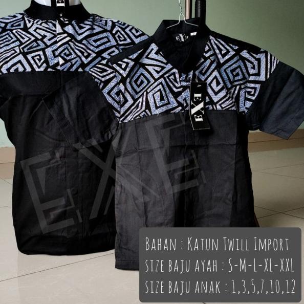 Kemeja / Baju Koko Muslim Anak - Biru Dongker Kombinasi Batik - Hitam, 2-3 tahun