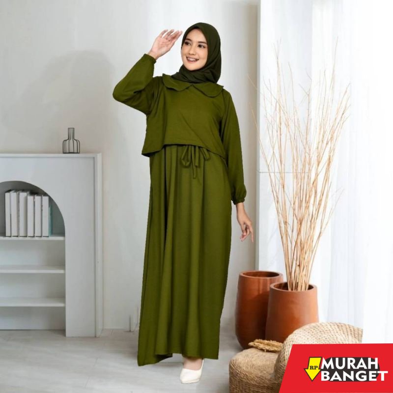model gamis kombinasi polos terbaru 2022 NOREEN MAXI ,  ukuran S M L XL , FASHION MUSLIM WANITA keki