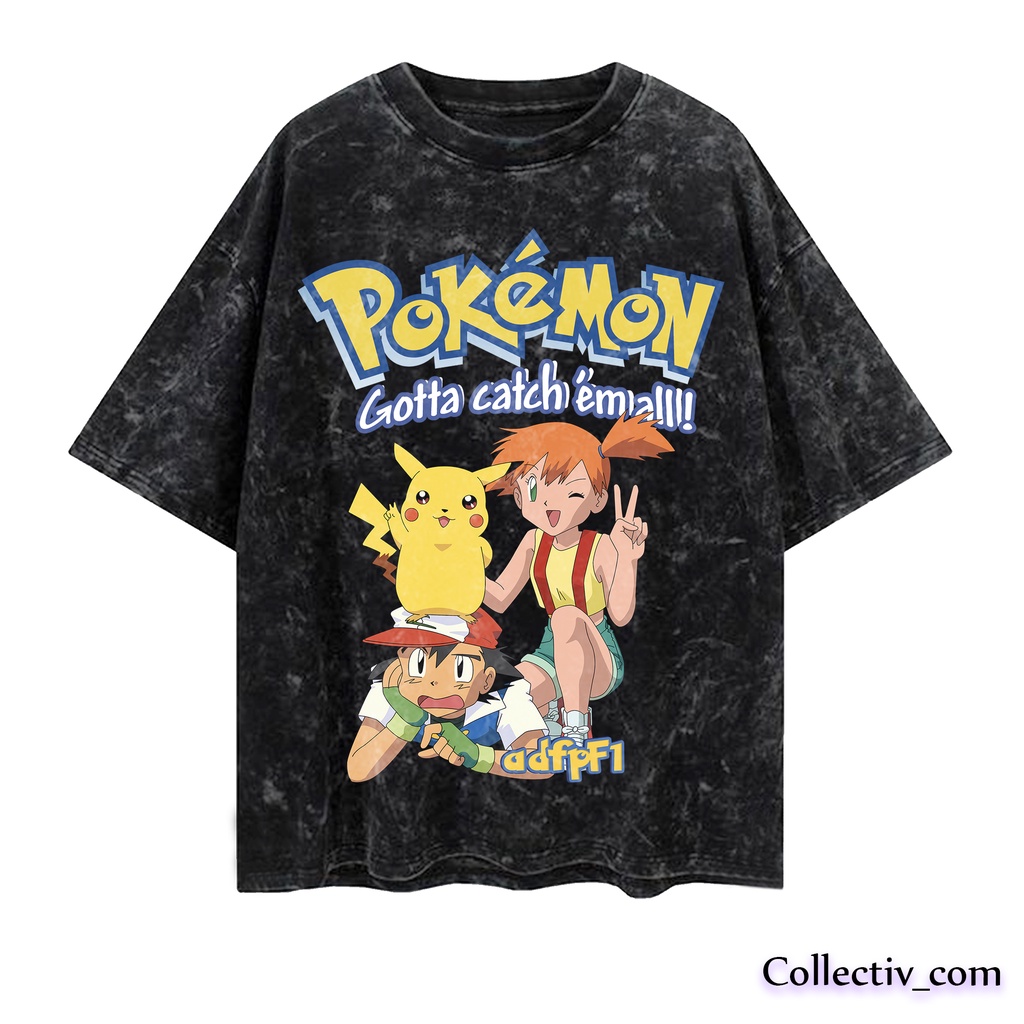 kaos pokemon Vintage Oversize T shirt Carton Pokemon Washed Tee