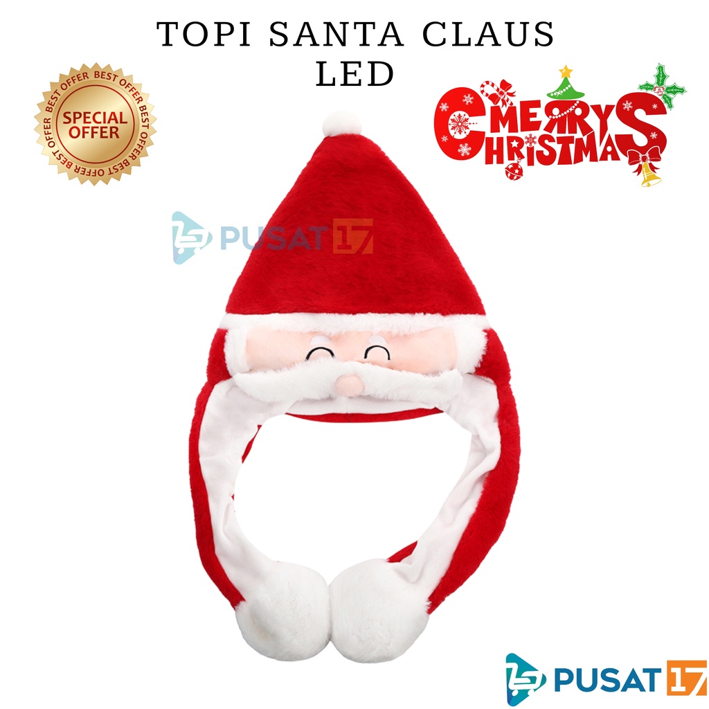 PUSAT17 TOPI NATAL SANTA CLAUS DEWASA DAN ANAK LAMPU LED GERAK / TOPI MERRY CHRISTMAS SANTA CLAUS HA