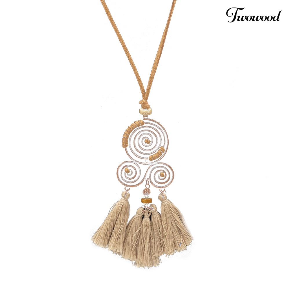 Kalung Rantai Panjang Dengan Liontin Rumbai Spiral Gaya Bohemian Untuk Hadiah