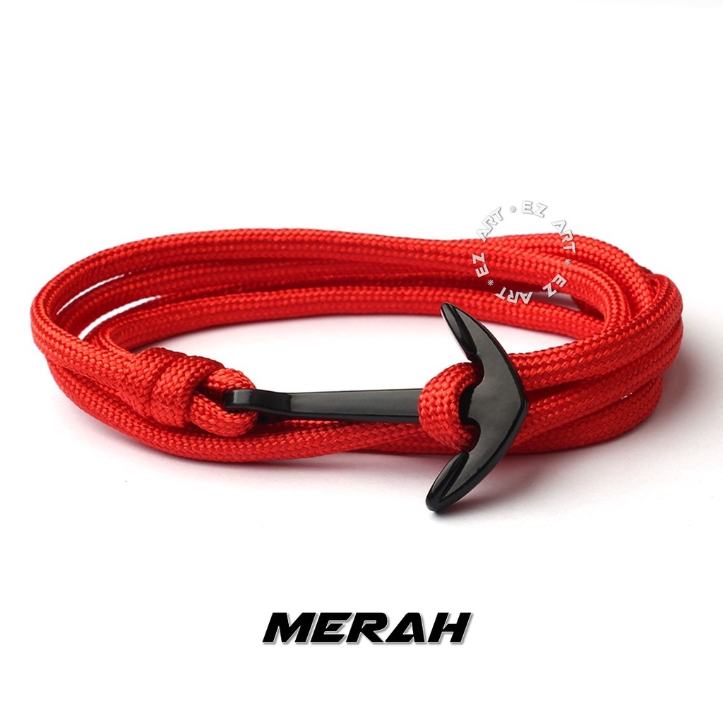 Gelang Jangkar Multilayer 4 Lilit Tali Paracord Pria Wanita Warna Polos Simple Keren Elegan Pendaki Gunung Survival