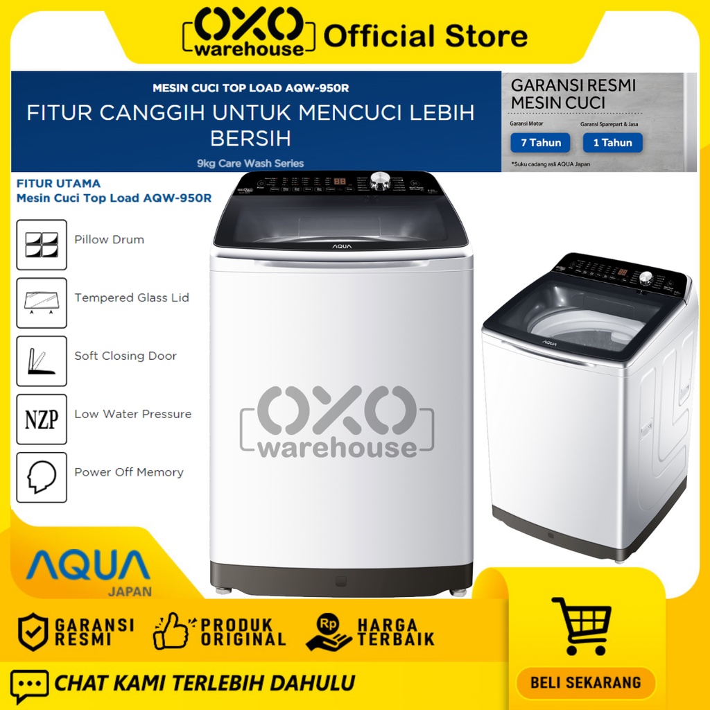 AQUA  Mesin Cuci AQW-950R  1 Tabung 9 kg  Low Watt Garansi Resmi