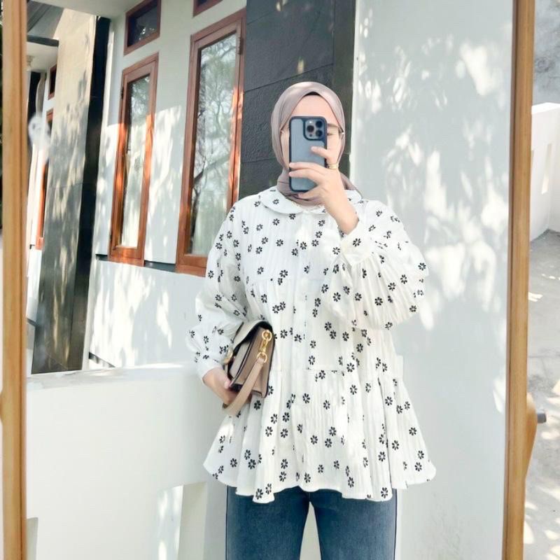 PEVI FLORAL BLOUSE REMPEL - BAHAN SYAKILLA