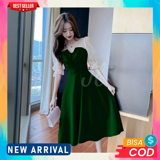 Baju Dress Pesta Wanita Model Terbaru Kekinian Kondangan Imlek Natal Pesta Brukat Selutut Dress Voil