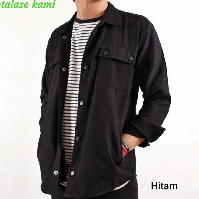 jaket semi parka pria kemeja semi parka jaket kanvas jaket casual - Hitam, Semi Parka M