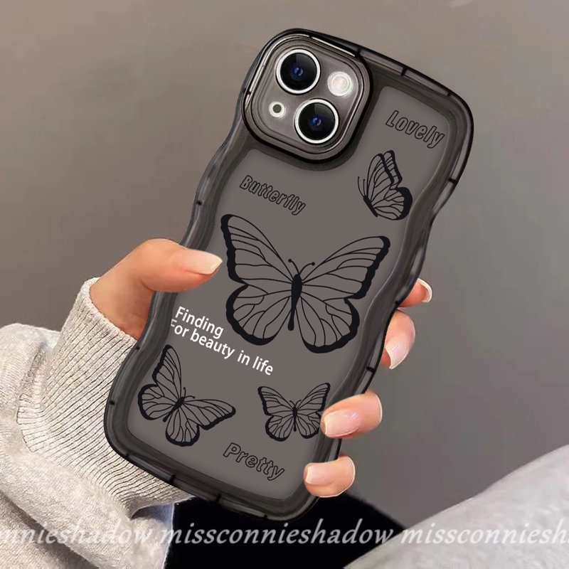 Casing Softcase TPU iPhone 11 14 13 12 Pro Max 6 6s 8 7 14 Plus XR X XS Max SE 2020 Shockproof Motif Kupu-Kupu Hitam