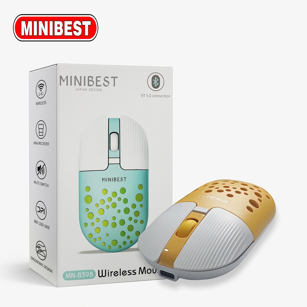 [MB] MN-B398 Yellow Mouse Wireless Bluetooth 1600DPI dengan Receiver USB untuk PC Laptop