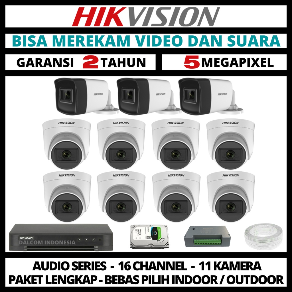 PAKET CCTV HIKVISION 5MP 16 CHANNEL 11 CAMERA TURBO HD KAMERA CCTV &amp; DVR FULL HIKVISION