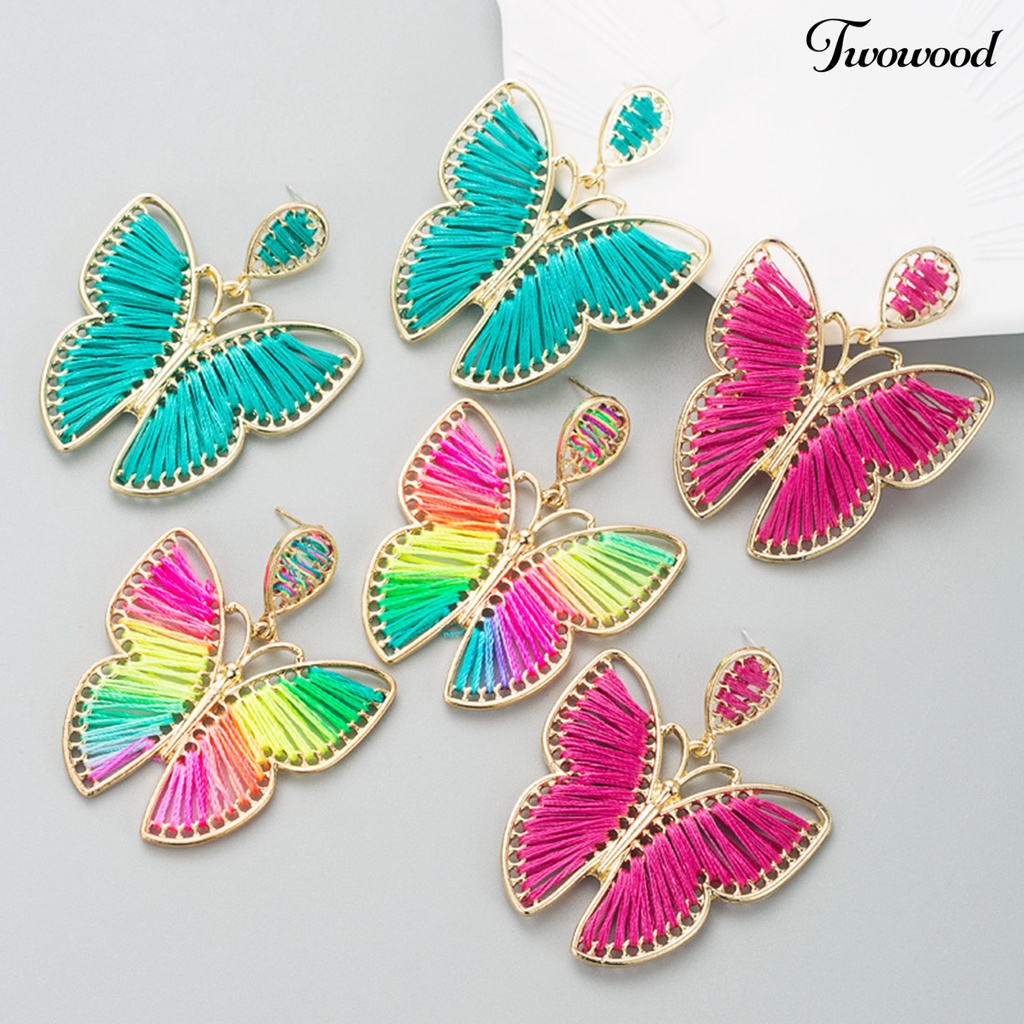 1 Pasang Anting Desain Butterfly Warna-Warni Gaya Boho Untuk Wanita