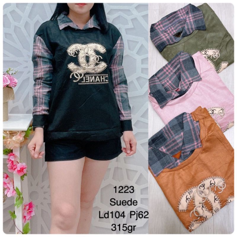 Atasan Import Bahan Suede Kombinasi Panel terbaru