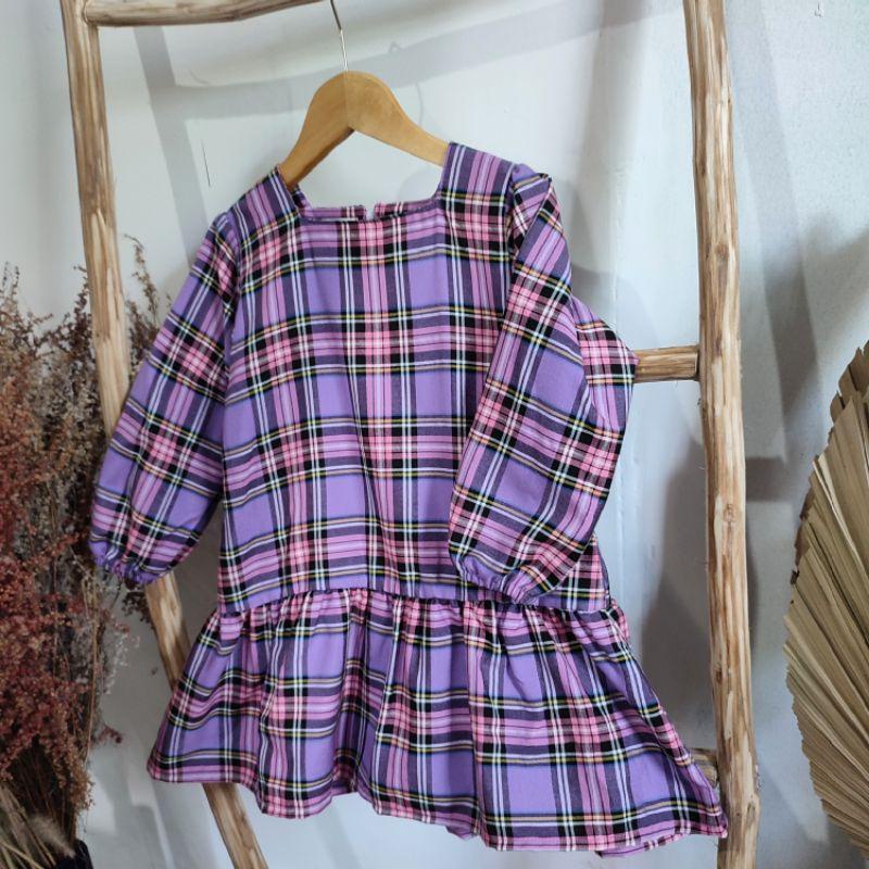 Dress Tunik Lengan Panjang Anak Perempuan Kotak-Kotak 3-7 Tahun laurakidshop