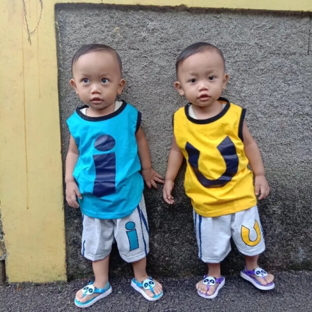 Setelan Baju Kaos Singlet Upin Ipin Anak Umur 1 - 10 Tahun Atasan Pakaian Anak Murah