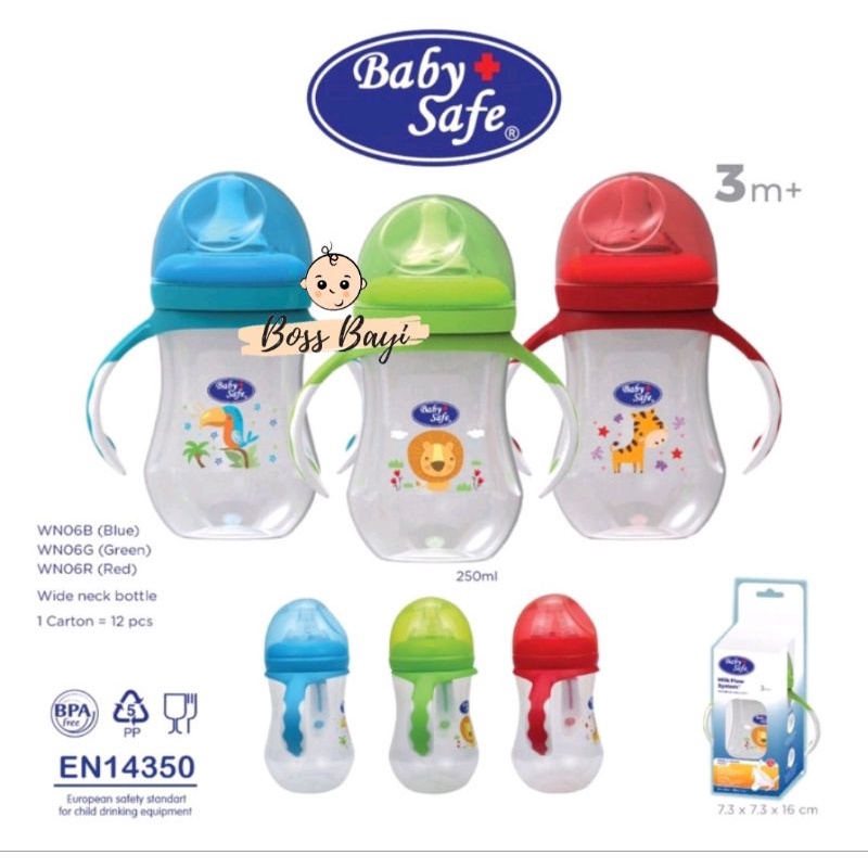BABY SAFE - Wide Neck Bottle with Handle WN06 / Botol Susu Leher Lebar 250ml