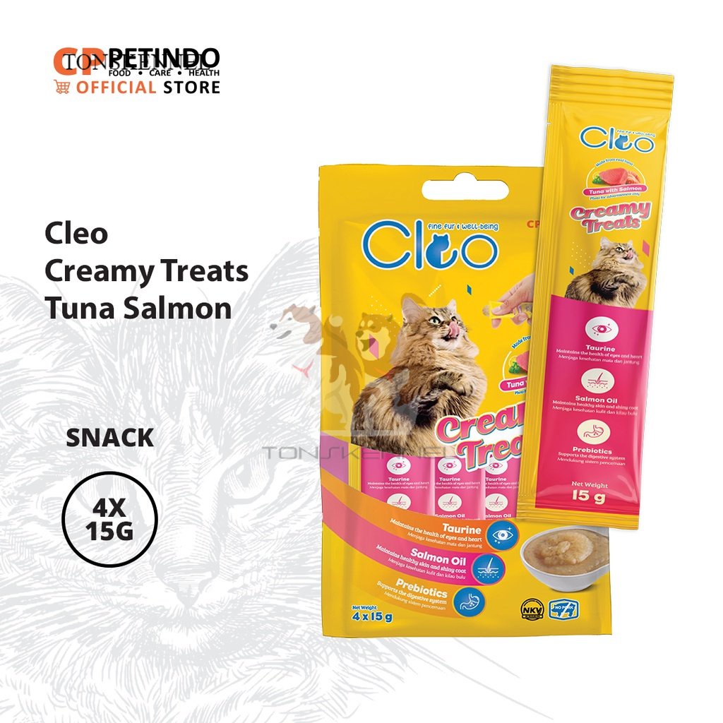 Cleo Creamy Treats Salmon 4 x 15gr Makanan Basah Kucing Snack Wet Food Meo Me-o