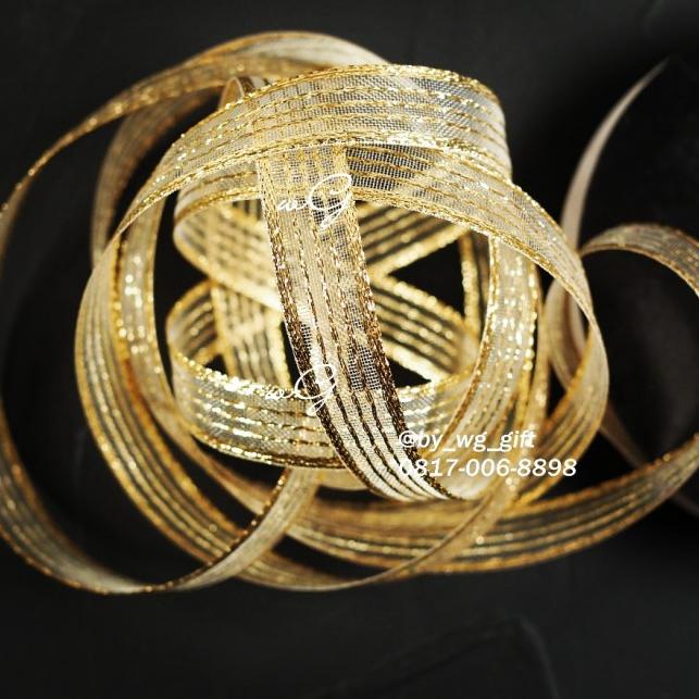 Pita Gold / emas Garis-Garis Transparan; Lebar 1.5 cm; Panjang 25 yard