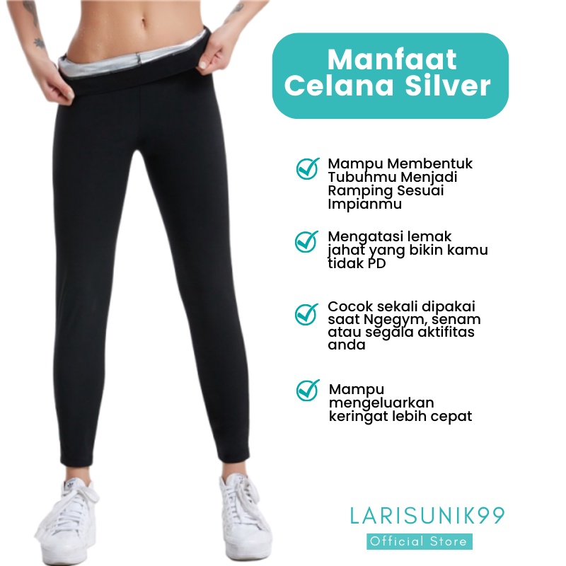 Celana Pembakar Lemak Pelangsing Perut Celana Olahraga Wanita Lapis Perak Silver Sweat Pant