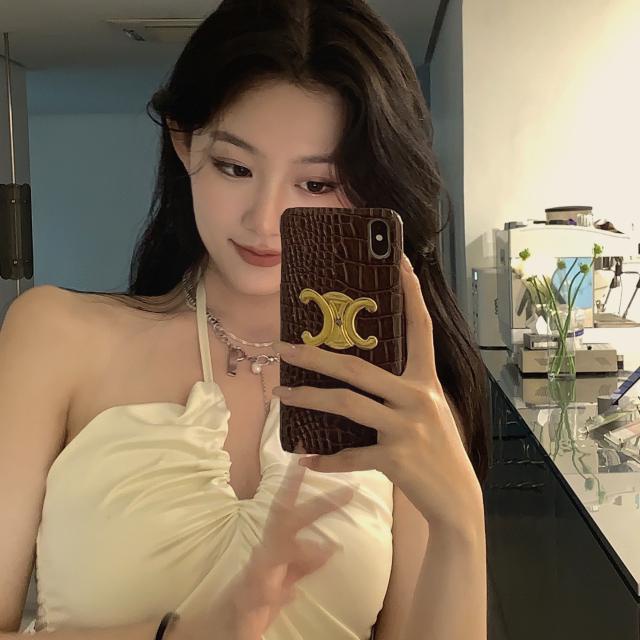 Red Gadis-gadis pelajar seperti susu ~ Rencana retro Prancis Korea terlihat kurus dan kamisol pendek seksi V-neck terbungkus dada dan pusar terbuka
