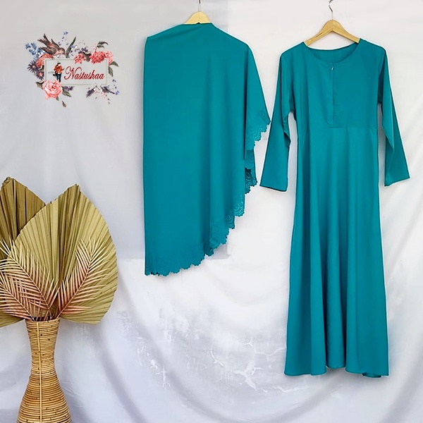 Gamis Syari Maxi Dress Zetta Tosca Syari Wanita Polos Busui Friendly Bahan Wollycrepe + Bergo Laser Cut