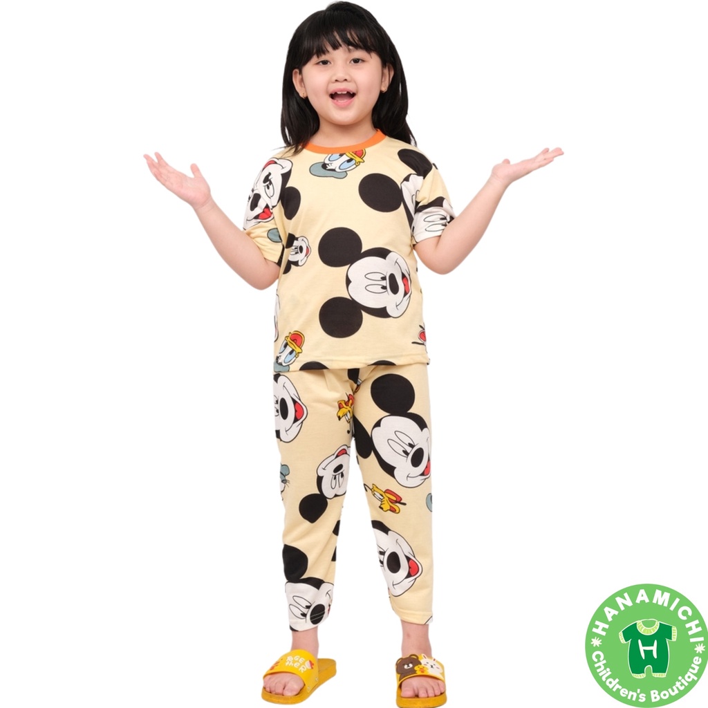 Hanamichi FIGO.CP Setelan Piyama Baju Tidur Anak Lengan Pendek Motif Kartun