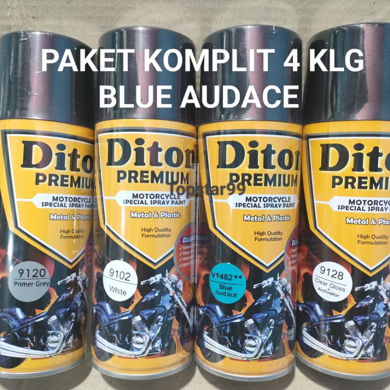 Pilok Cat Diton Premium Paket Komplit 4 Kaleng Orange Blue Audace Biru 9482 Primer Grey 9120 White 9102 Clear Gloss 9128 400cc Pilox Paketan Cat Semprot Special Spray Paint