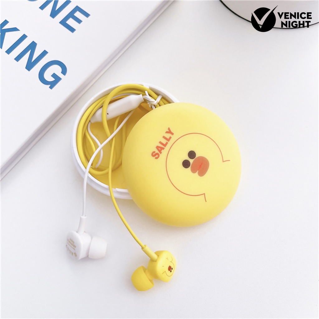 (VNEP) (Berkabel) Earphone Pengurangan Kebisingan Kartun dengan Kotak 3.5mm Musik Lucu In-ear Earbud untuk Ponsel