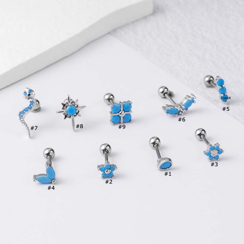 1 Pc Anting Stud 20 Gage Bentuk Bunga Ular Bahan Stainless Steel