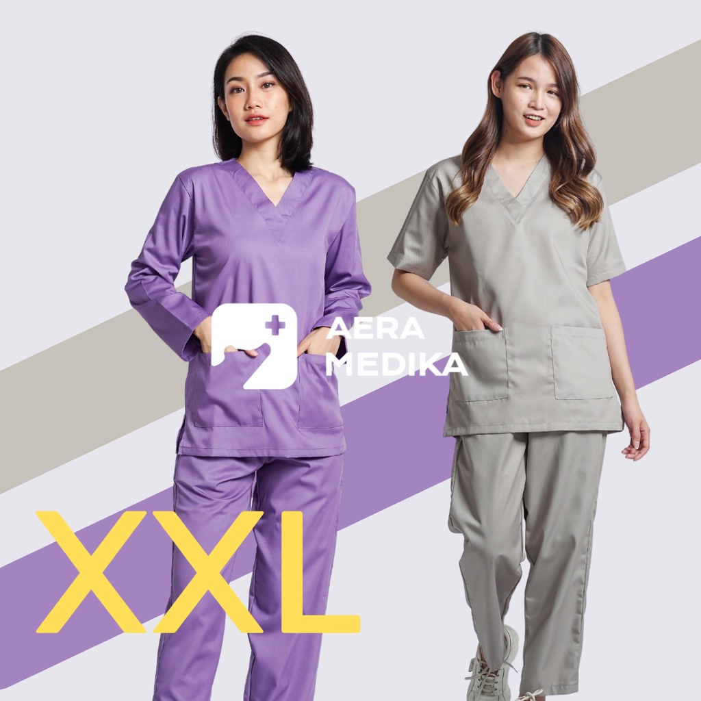 (XXL) - Set Baju Jaga / Baju OK / Baju Perawat / Dokter / Scrub Medis / Seragam OKA - AERAMEDIKA