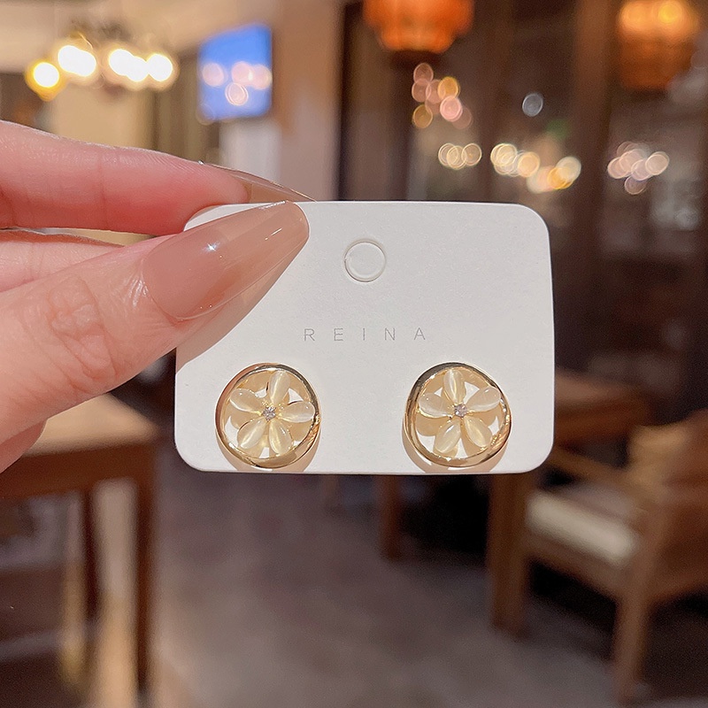 Anting Tusuk Desain Bunga Opal Geometri Hollow out Bahan 925 silver