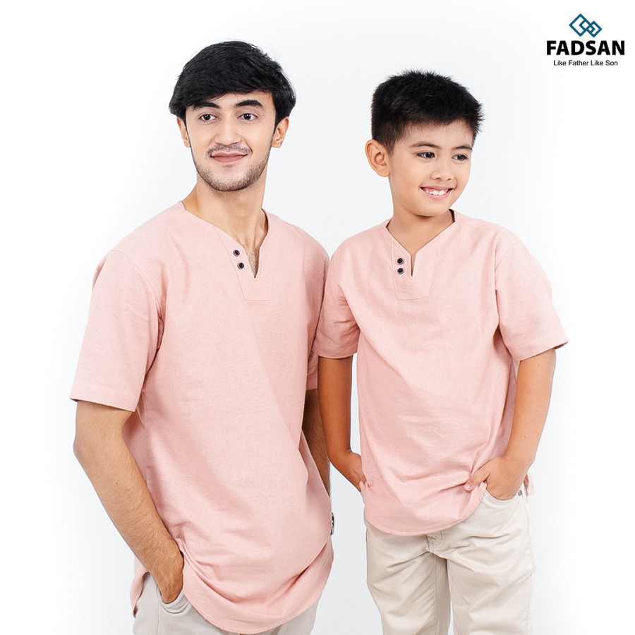 Baju Koko FADSANklaten Ayah Dan Anak Cowok Lengan Pendek Dusty Pink Mono Fadsan - ANAK XS