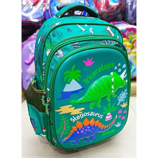 TROLLEY DORONG TAS ANAK SEKOLAH SD LAKI2 DINOSOURUS 3RES IMPORT 16inch