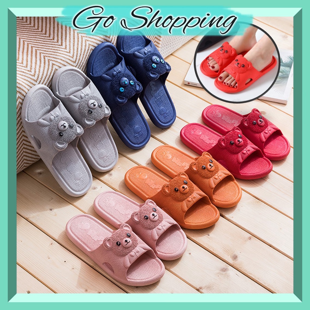 GO! SD839 Sandal Rumah Slop Karakter Bear Karet Couple Slip On Sendal Karet Empuk Slipper Anti Slip Gaya Korea