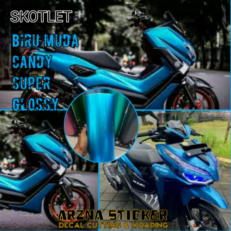Stiker skotlet biru metalik candy skotlet motor warna biru candy super glossy