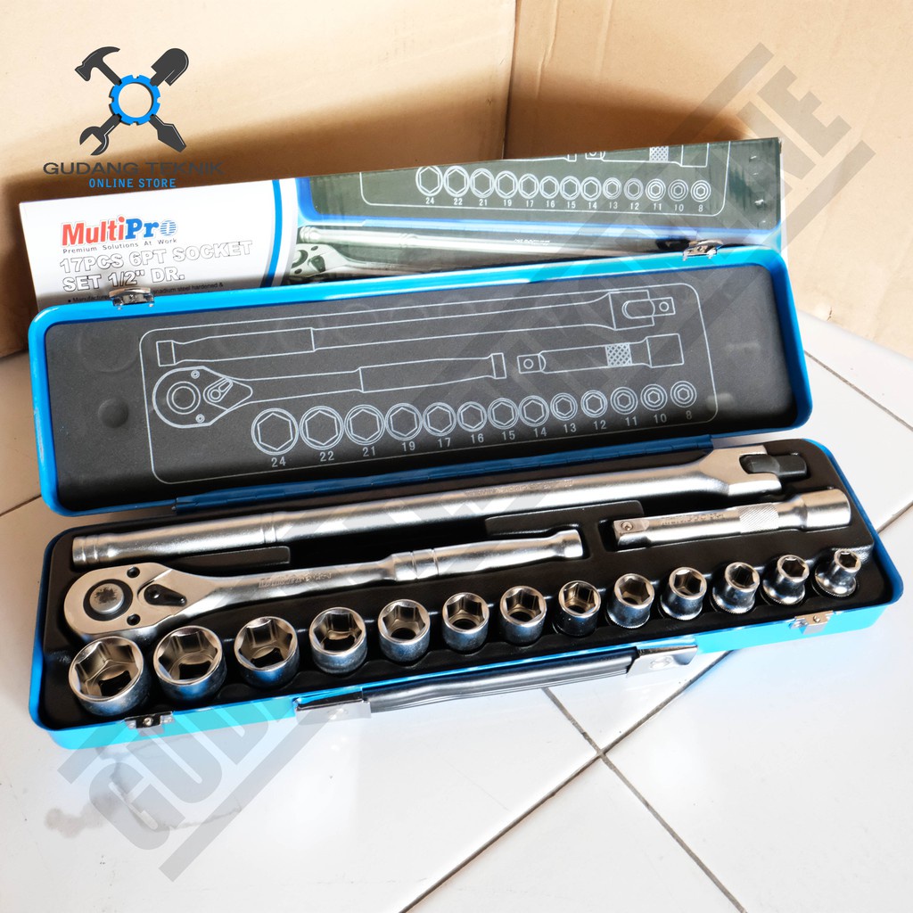 Socket Set Ukuran 8-24 mm 17Pcs 6PT 1/2inch MULTIPRO / Kunci Sok Shock Sock 8-24mm 1/2 inch SET MULTIPRO