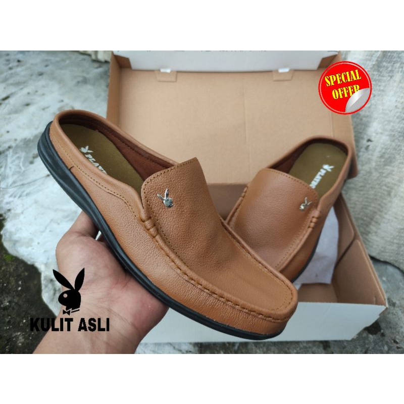 sepatu sandal pria 100% kulit asli slop pria kulit asli