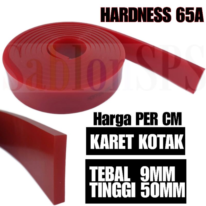 KARET RAKEL SABLON MERAH KOTAK 9MMX50MM PER CM