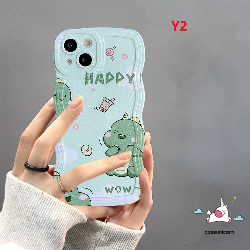 Casing Realme C53 10 C55 C30 C35 C35 C12 C21Y C15 C25 C25Y C11 C20 C3 C25s 5 8 8i 9i 7i 6i 7 8pro 8 9 9pro+5s 5i C3 C1 Soft TPU Kartun Milk Tea Little Dinosaur Wavy Bergelombang Casing Edge