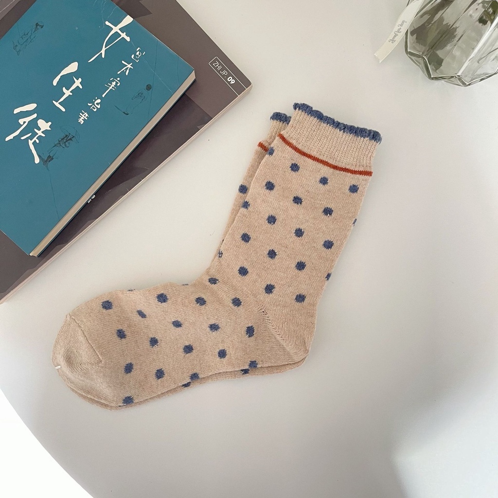 Jepang Kelinci Wol Kaus Kaki Wanita Biru Cinta Bunga Warna Yang Sesuai dengan Kaus Kaki Polka Dot Be