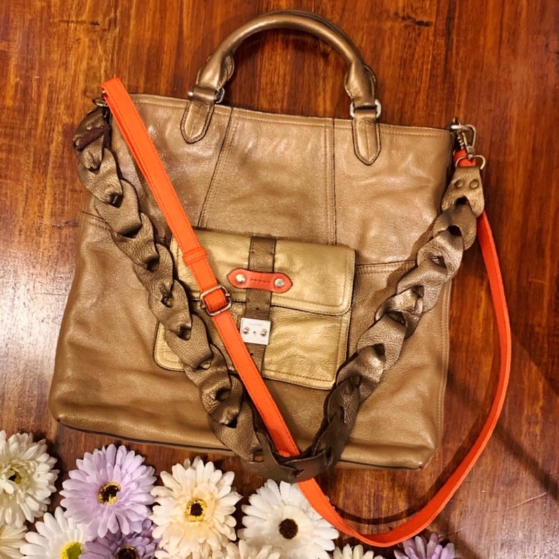 sling tote ralph lauren authentic preloved second bekas original ori PL gold bronze two way bag