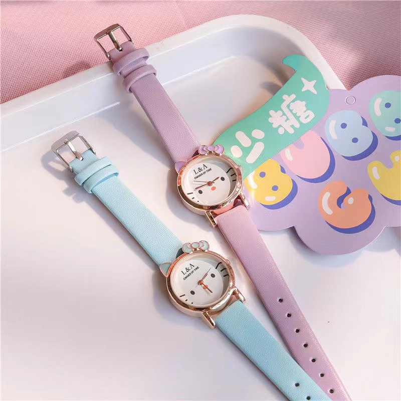 Jam Tangan Wanita Sederhana Korean Fashion Motif Hello Kitty Analog Quartz