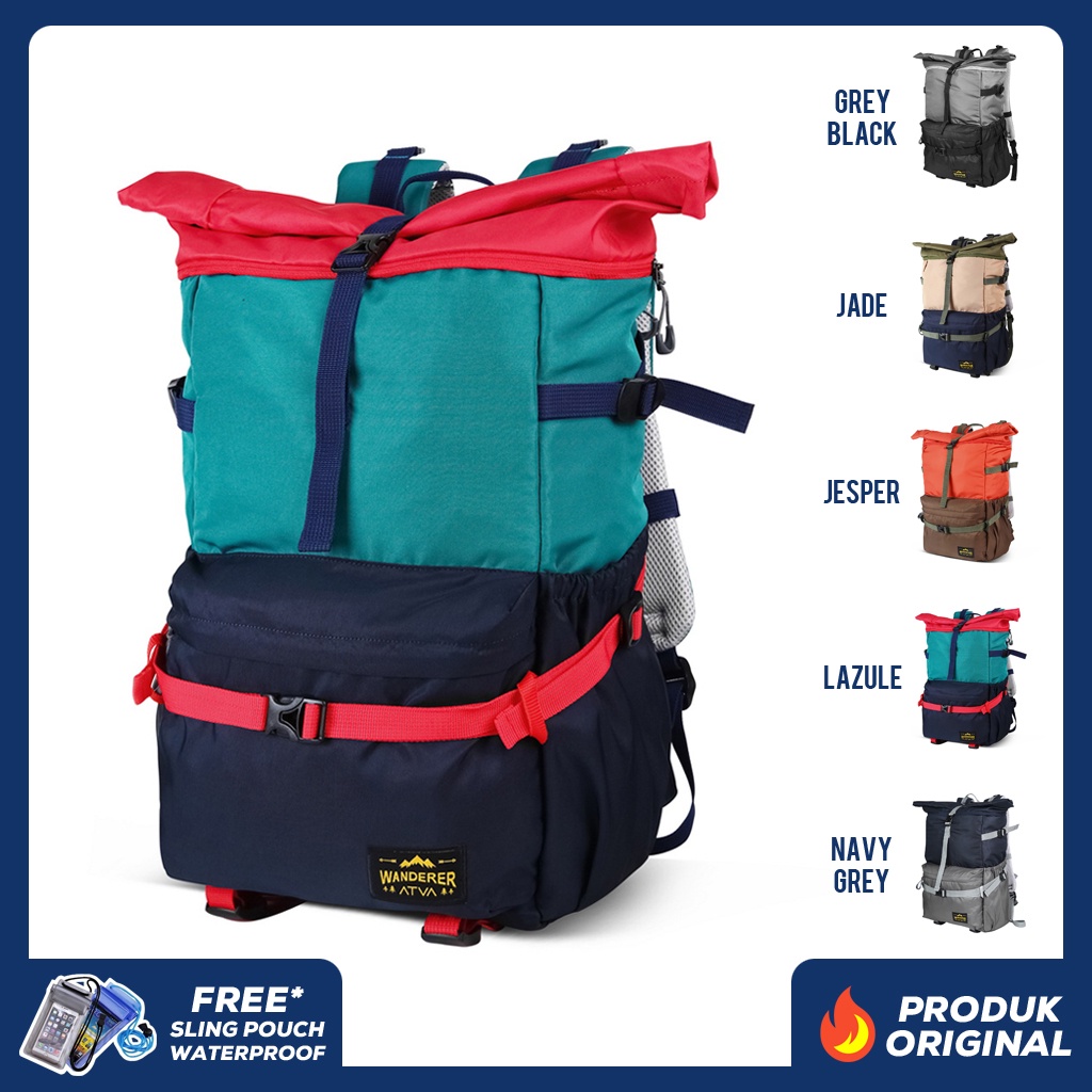 SAVANA LAZULE ORIGINAL x ATVA Tas Ransel Outdoor Casual Pria Wanita Daily Backpack Kuliah Kampus Sekolah Tas Punggung Laptop Ukuran Besar 14 15 16 Inch Traveling Carrier Bagpack Rolltop Adventure Daypack Premium Roll Top Travel Bag Keren Terbaru Kekinian