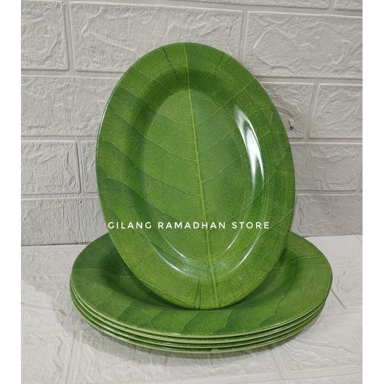 TERBARU PIRING SAJI OVAL MELAMIN/ UKURAN 12INC MOTIF DAUN/ WARNA HIJAU/ TEBAL DAN BAGUS/ TERMURAH
